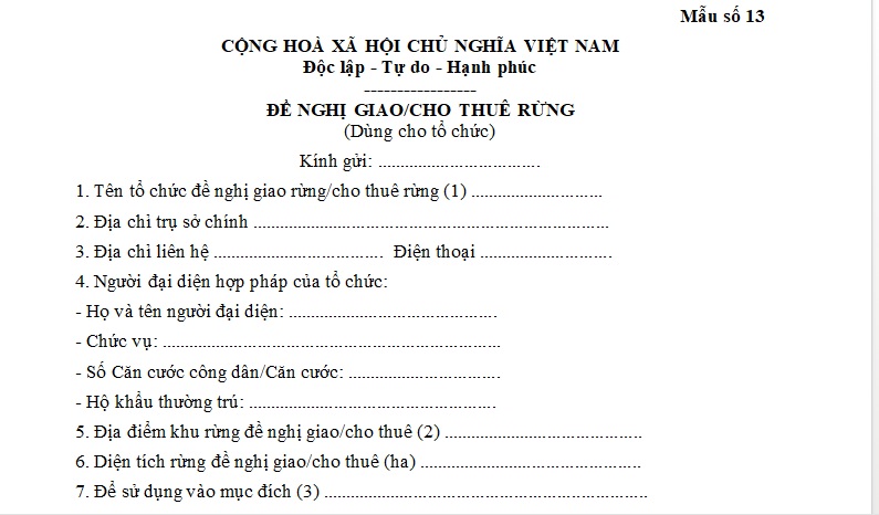 cho thuê rừng đối với tổ chức