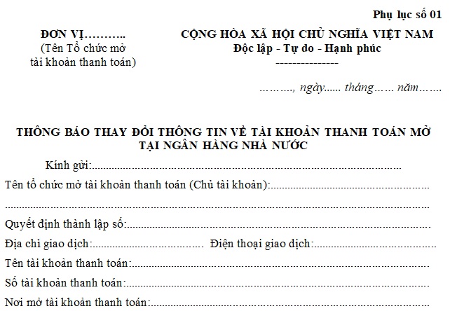 thay đổi thông tin tài khoản thanh toán mở