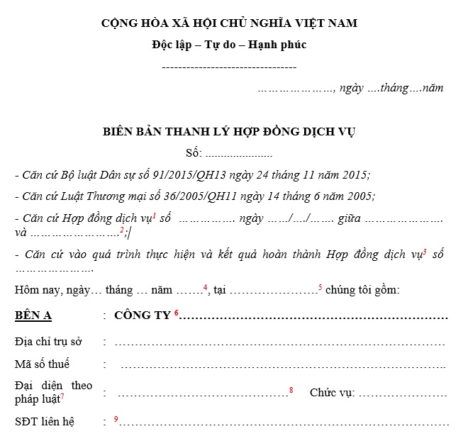 thanh lý hợp đồng dịch vụ