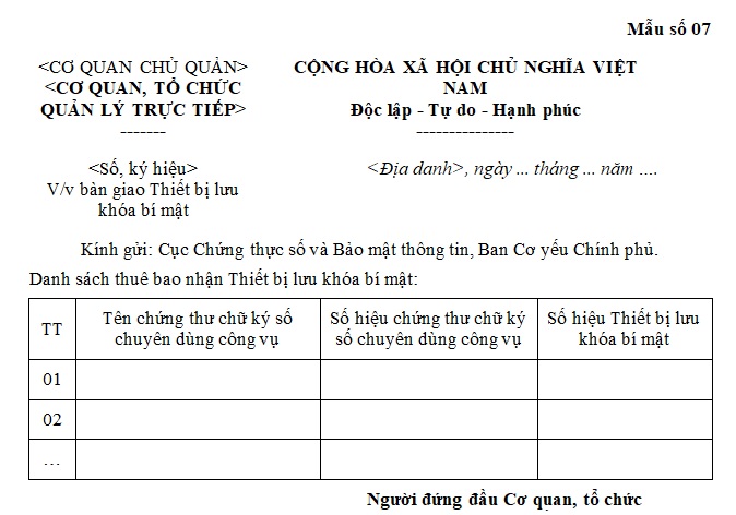 văn bản bàn giao thiết bị lưu khóa bị mất