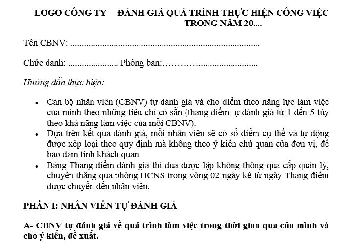 đánh giá quá trình thực hiện công việc