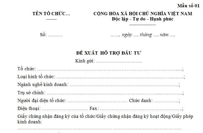 đề xuất hỗ trợ đầu tư