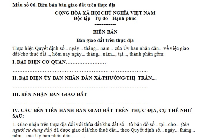 bàn giao đất