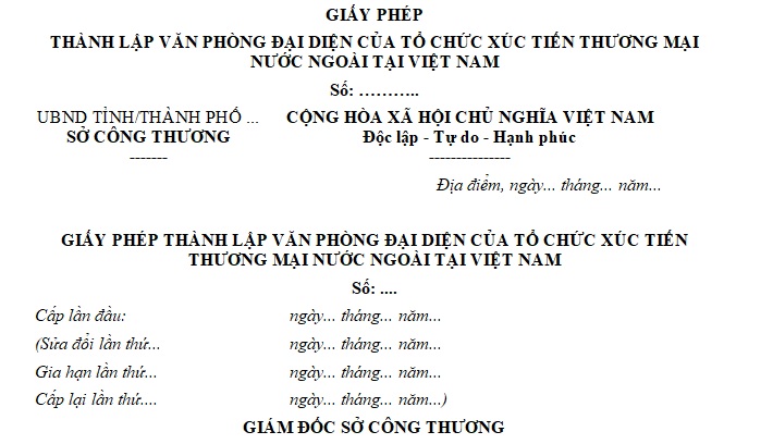 giấy phép thành lập văn phòng đại diện