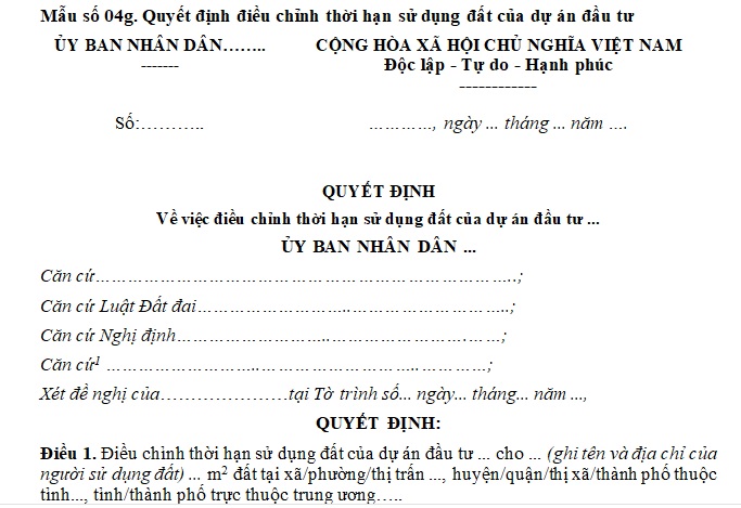 điều chỉnh thời hạn sử dụng đất