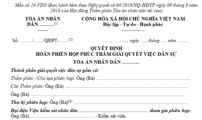 mẫu quyết định hoãn phiên họp phúc thẩm