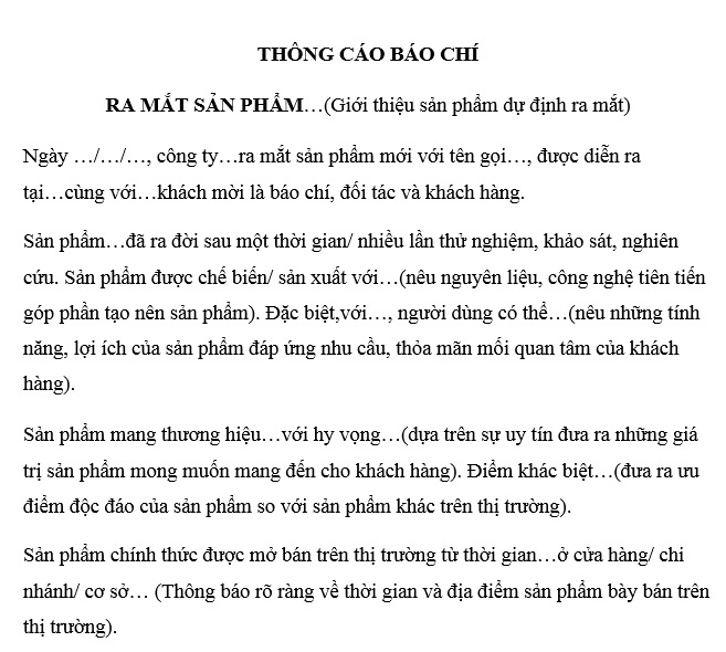 thông cáo báo chí ra mắt sản phẩm mới