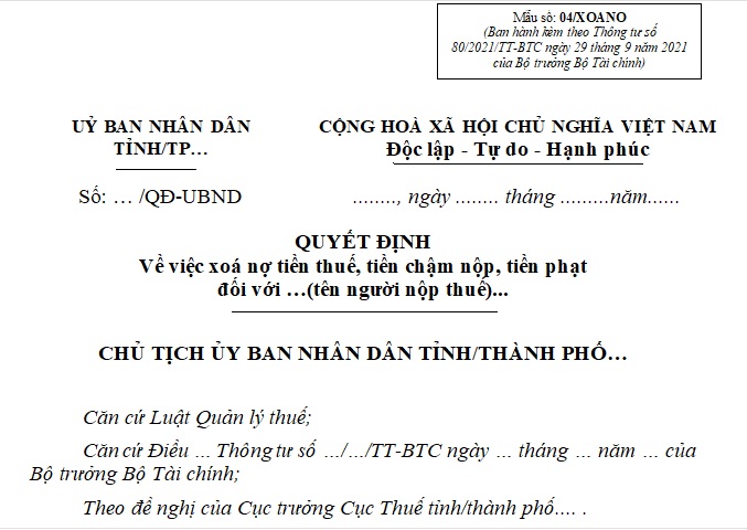 quyết định xóa nợ