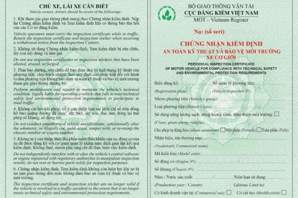 giấy chứng nhận kiểm định