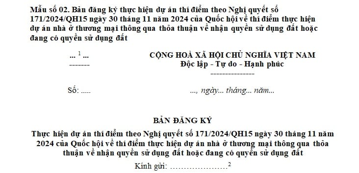 bản đăng ký thực hiện dự án thí điểm