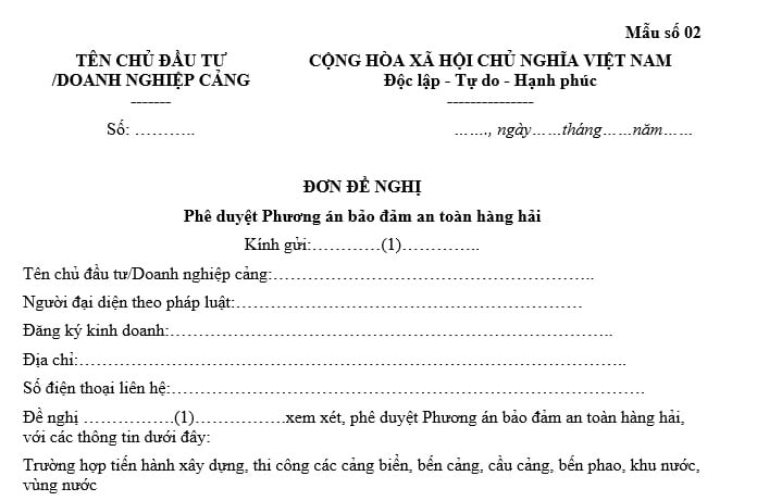 đơn đề nghị phê duyệt phương án bảo đảm an toàn hàng hải