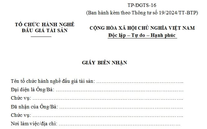 mẫu biên nhận 