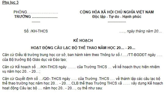 kế hoạch hoạt động clb thể thao