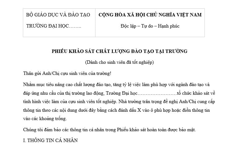 phiếu khảo sát