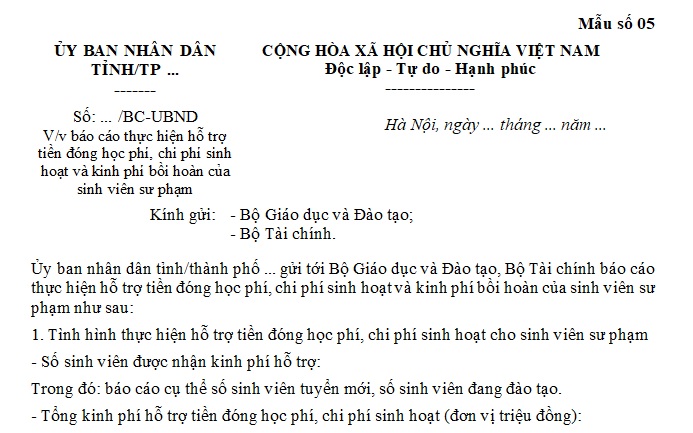 thông báo hỗ trợ tiền học phí cho sinh viên sư phạm
