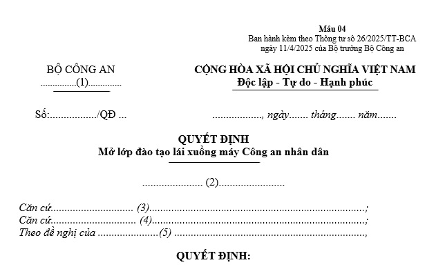 quyết định mở lớp đào tạo xuồng máy