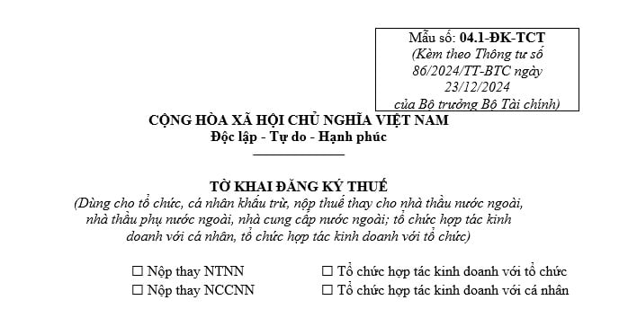 tờ khai đăng ký thuế dùng cho tổ chức