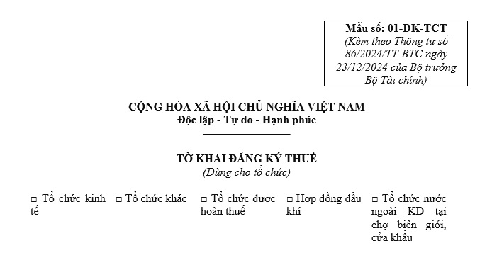 tờ khai thuế dùng cho tổ chức