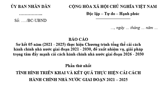 Báo cáo sơ kết 5 năm chương trình tổng thể cải cách hành chính