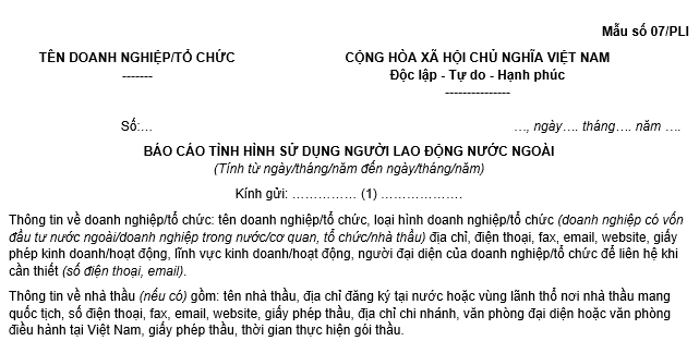 Mẫu báo cáo tình hình sử dụng người lao động nước ngoài 6 tháng đầu năm 2025