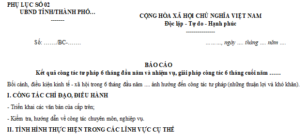 Mẫu Báo cáo công tác tư pháp 6 tháng đầu năm 2025