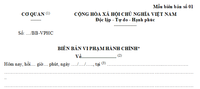 Mẫu Biên bản vi phạm hành chính Nghị định 118