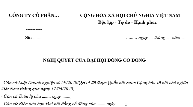 Mẫu nghị quyết Đại hội đồng cổ đông công ty cổ phần