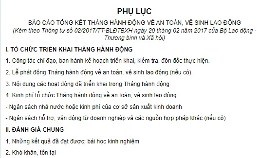 Báo cáo tổng kết Tháng hành động về an toàn vệ sinh lao động năm 2025 kèm Bảng tổng hợp số liệu