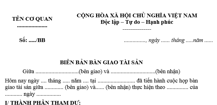 Mẫu biên bản bàn giao tài sản công ty