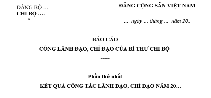 Mẫu báo cáo công tác lãnh đạo chỉ đạo của bí thư chi bộ