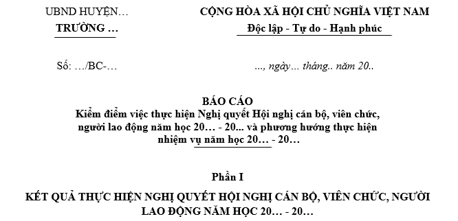 Mẫu Báo cáo kiểm điểm việc thực hiện nghị quyết hội nghị cán bộ công chức viên chức