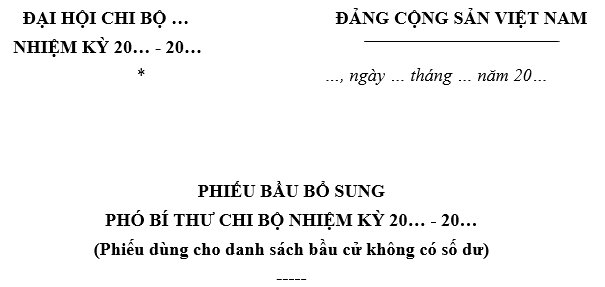 Mẫu phiếu bầu bổ sung Phó Bí thư chi bộ