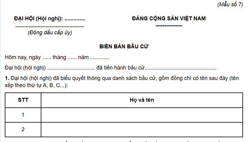 Mẫu Biên bản bầu cử trong đảng