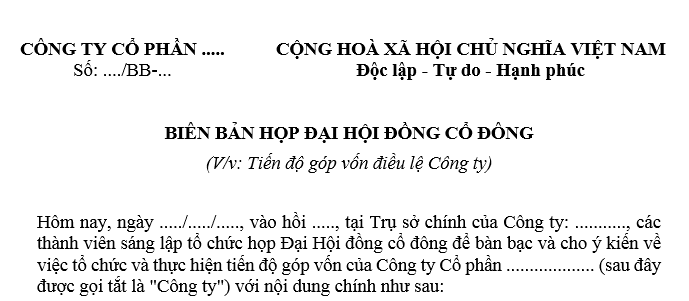 Mẫu biên bản thỏa thuận tiến độ góp vốn điều lệ công ty cổ phần mới nhất