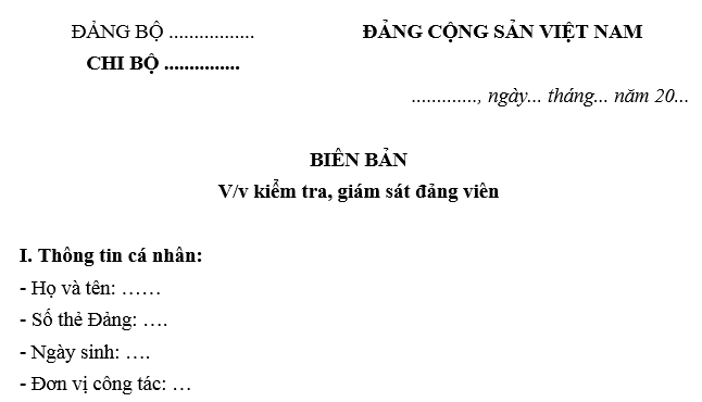  Biên bản kiểm tra giám sát đảng viên của chi bộ