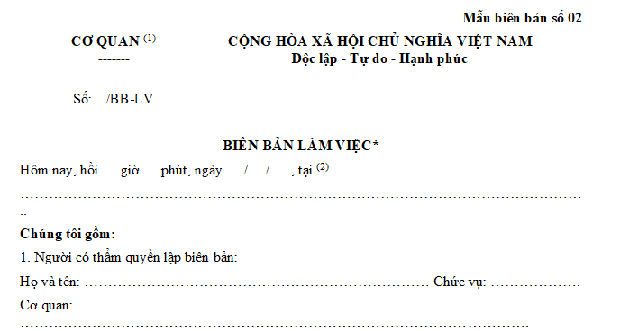 Mẫu Biên bản làm việc theo Nghị định 118