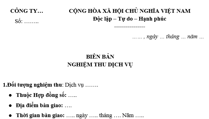 Mẫu Biên bản nghiệm thu dịch vụ 