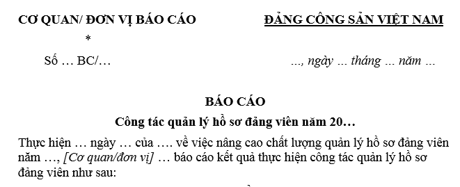 Mẫu Báo cáo công tác quản lý hồ sơ đảng viên