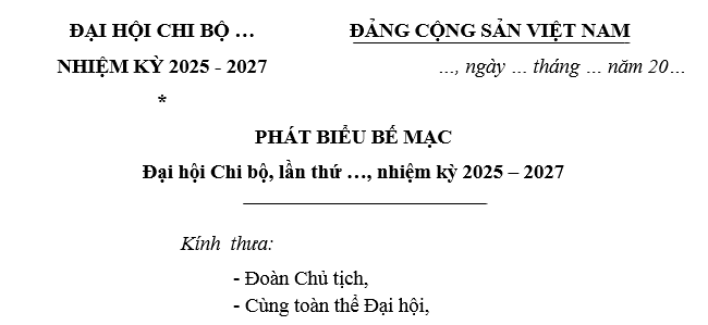 Diễn văn bế mạc Đại hội chi bộ nhiệm kỳ 2025 2027