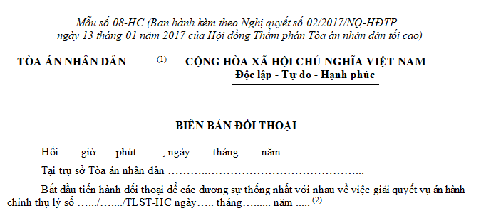 BIÊN BẢN ĐỐI THOẠI