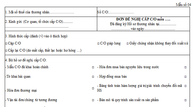 Mẫu đơn đề nghị cấp bổ sung CO form D bản giấy mới nhất? 