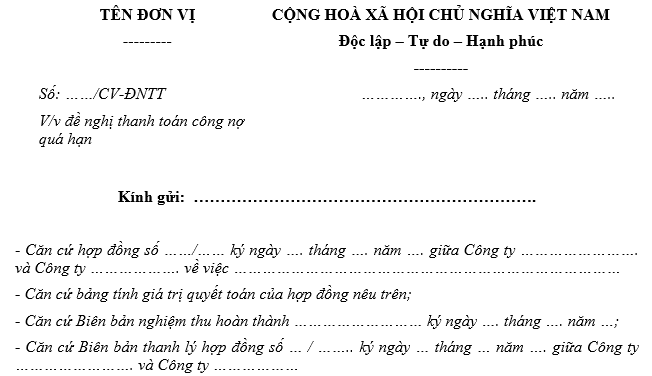 Mẫu công văn đề nghị thanh toán công nợ quá hạn
