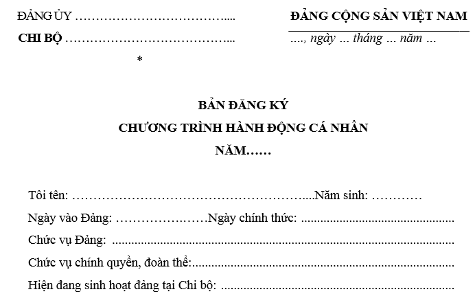 Bản đăng ký chương trình hành động cá nhân của đảng viên