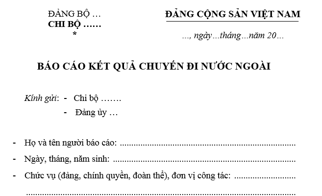 Mẫu báo cáo đảng viên đi nước ngoài mới nhất