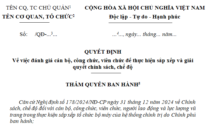 Mẫu Quyết định đánh giá CBCCVC theo Nghị định 178 về tinh giản biên chế