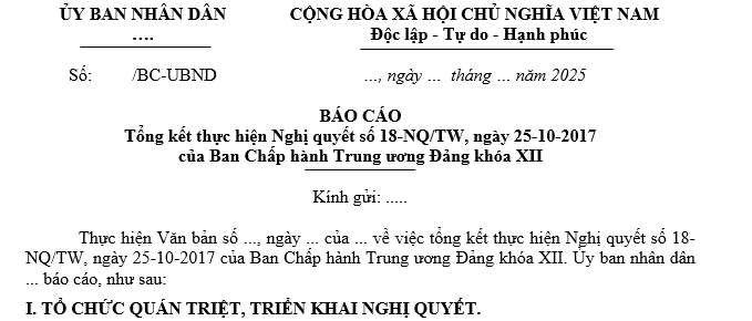 Đề cương Báo cáo tổng kết thực hiện Nghị quyết 18-NQ/TW