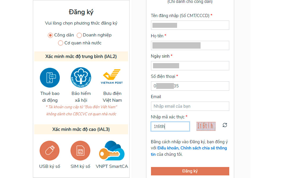 Hướng dẫn đăng ký tài khoản trên Cổng dịch vụ công Quốc gia dành cho cá nhân?