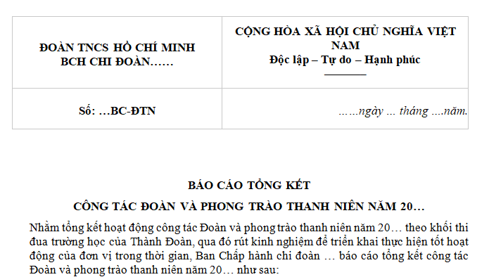 Mẫu báo cáo tổng kết công tác Đoàn và phong trào thanh niên mới nhất