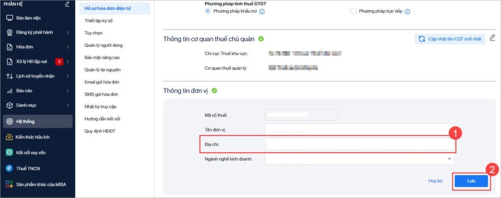Cách cập nhật địa chỉ mới trên hóa đơn điện tử