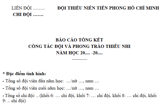 Báo cáo tổng kết công tác đội và phong trào thiếu nhi